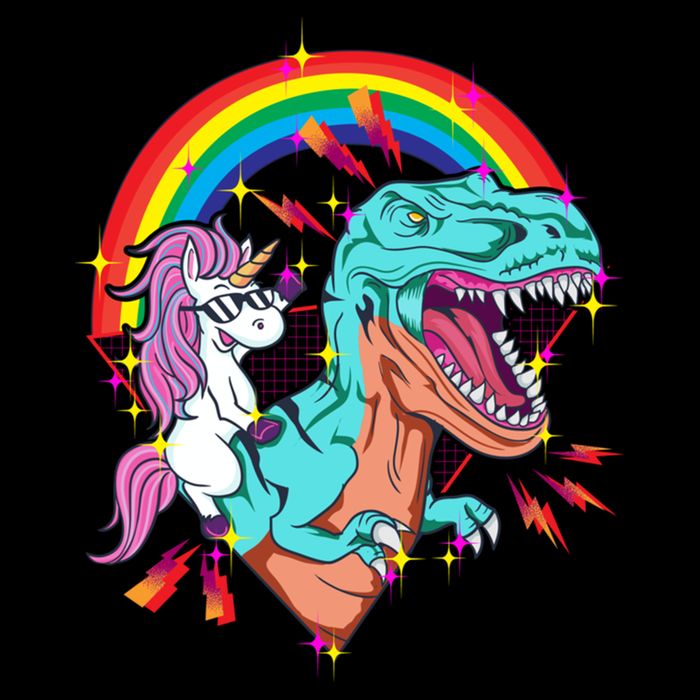 Unicorn Riding T Rex Rainbow Synthwave Dinosaur Gift Performance Shirt