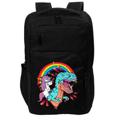 Unicorn Riding T Rex Rainbow Synthwave Dinosaur Gift Impact Tech Backpack