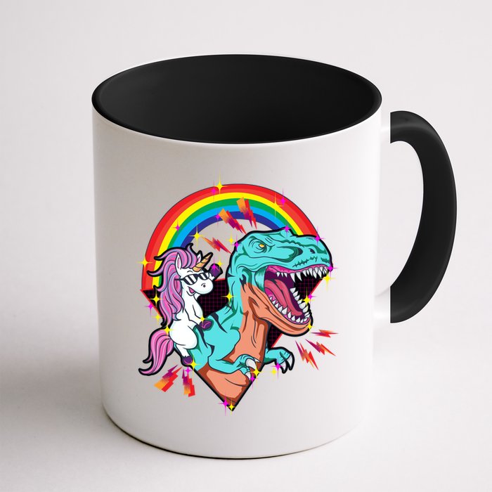 Unicorn Riding T Rex Rainbow Synthwave Dinosaur Gift Mug