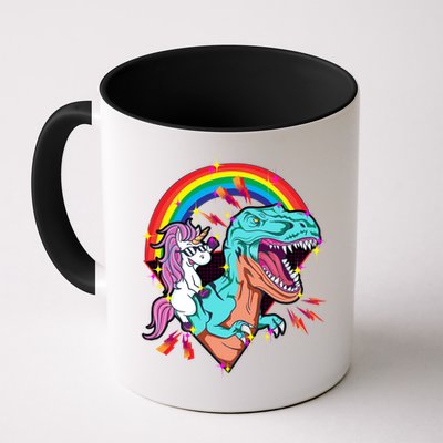 Unicorn Riding T Rex Rainbow Synthwave Dinosaur Gift Mug