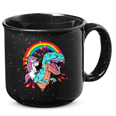 Unicorn Riding T Rex Rainbow Synthwave Dinosaur Gift 15oz Campfire Ceramic Mug