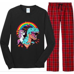 Unicorn Riding T Rex Rainbow Synthwave Dinosaur Gift Long Sleeve Pajama Set