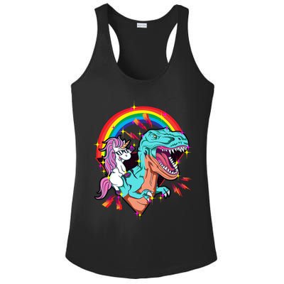 Unicorn Riding T Rex Rainbow Synthwave Dinosaur Gift Ladies PosiCharge Competitor Racerback Tank