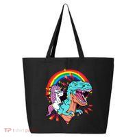 Unicorn Riding T Rex Rainbow Synthwave Dinosaur Gift 25L Jumbo Tote