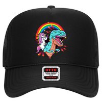 Unicorn Riding T Rex Rainbow Synthwave Dinosaur Gift Hat