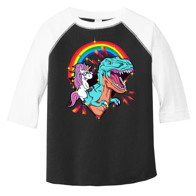 Unicorn Riding T Rex Rainbow Synthwave Dinosaur Gift Toddler Fine Jersey T-Shirt