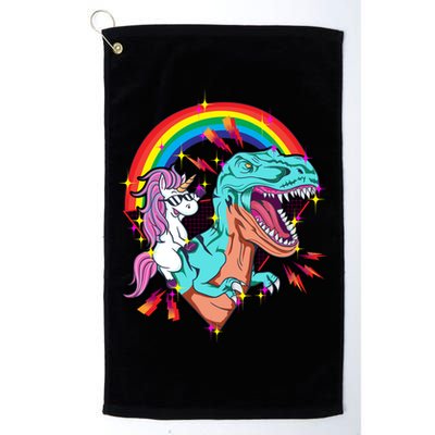 Unicorn Riding T Rex Rainbow Synthwave Dinosaur Gift Golf Towel