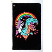 Unicorn Riding T Rex Rainbow Synthwave Dinosaur Gift Golf Towel