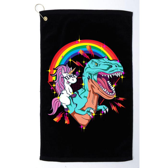 Unicorn Riding T Rex Rainbow Synthwave Dinosaur Gift Golf Towel