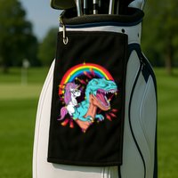Unicorn Riding T Rex Rainbow Synthwave Dinosaur Gift Golf Towel
