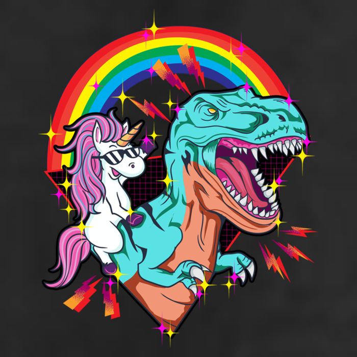 Unicorn Riding T Rex Rainbow Synthwave Dinosaur Gift Golf Towel