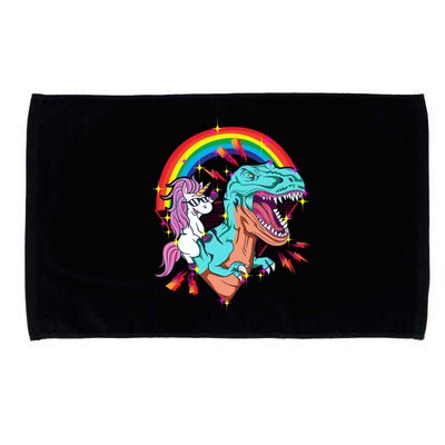 Unicorn Riding T Rex Rainbow Synthwave Dinosaur Gift Microfiber Hand Towel