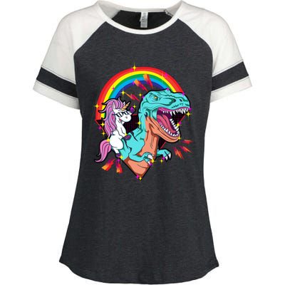 Unicorn Riding T Rex Rainbow Synthwave Dinosaur Gift Enza Ladies Jersey Colorblock Tee