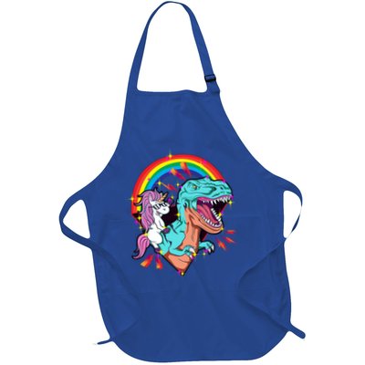 Unicorn Riding T Rex Rainbow Synthwave Dinosaur Gift Apron