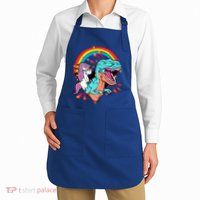 Unicorn Riding T Rex Rainbow Synthwave Dinosaur Gift Apron