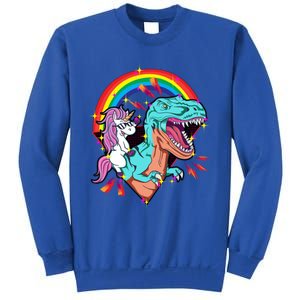 Unicorn Riding T Rex Rainbow Synthwave Dinosaur Gift Sweatshirt