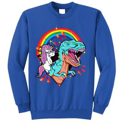 Unicorn Riding T Rex Rainbow Synthwave Dinosaur Gift Sweatshirt