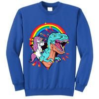 Unicorn Riding T Rex Rainbow Synthwave Dinosaur Gift Sweatshirt
