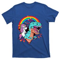 Unicorn Riding T Rex Rainbow Synthwave Dinosaur Gift T-Shirt