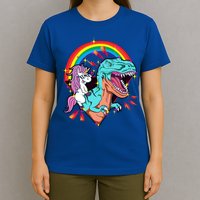 Unicorn Riding T Rex Rainbow Synthwave Dinosaur Gift T-Shirt