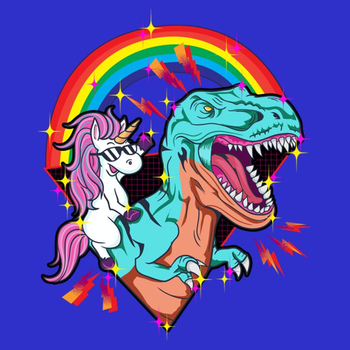 Unicorn Riding T Rex Rainbow Synthwave Dinosaur Gift T-Shirt