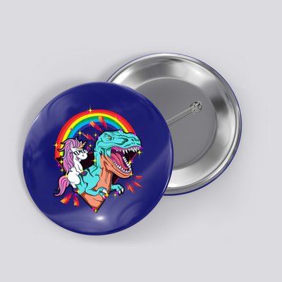 Unicorn Riding T Rex Rainbow Synthwave Dinosaur Gift Button