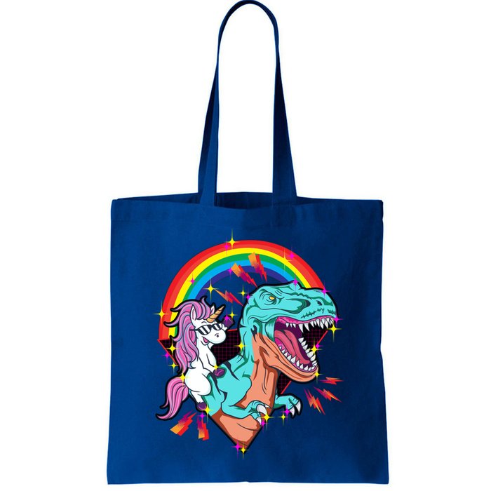 Unicorn Riding T Rex Rainbow Synthwave Dinosaur Gift Bag