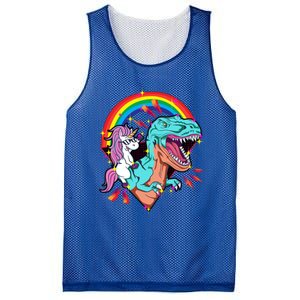 Unicorn Riding T Rex Rainbow Synthwave Dinosaur Gift Mesh Reversible Basketball Jersey Tank