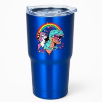 Unicorn Riding T Rex Rainbow Synthwave Dinosaur Gift Tumbler