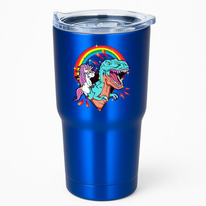 Unicorn Riding T Rex Rainbow Synthwave Dinosaur Gift Tumbler