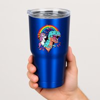 Unicorn Riding T Rex Rainbow Synthwave Dinosaur Gift Tumbler