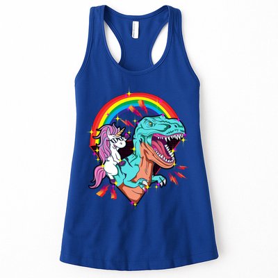 Unicorn Riding T Rex Rainbow Synthwave Dinosaur Gift Womens Tank Top