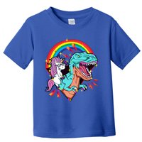 Unicorn Riding T Rex Rainbow Synthwave Dinosaur Gift Toddler T-Shirt