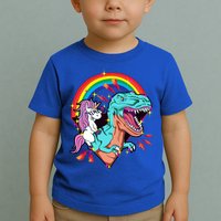 Unicorn Riding T Rex Rainbow Synthwave Dinosaur Gift Toddler T-Shirt