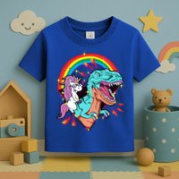 Unicorn Riding T Rex Rainbow Synthwave Dinosaur Gift Toddler T-Shirt