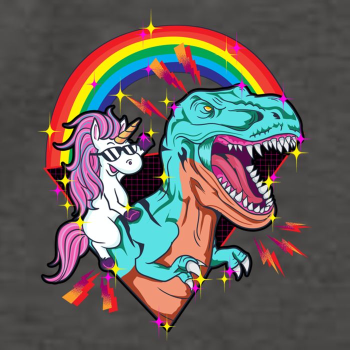 Unicorn Riding T Rex Rainbow Synthwave Dinosaur Gift Vector Backpack