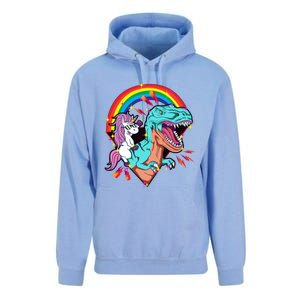 Unicorn Riding T Rex Rainbow Synthwave Dinosaur Gift Unisex Surf Hoodie