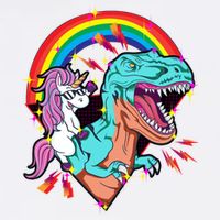 Unicorn Riding T Rex Rainbow Synthwave Dinosaur Gift Garment-Dyed Sweatshirt