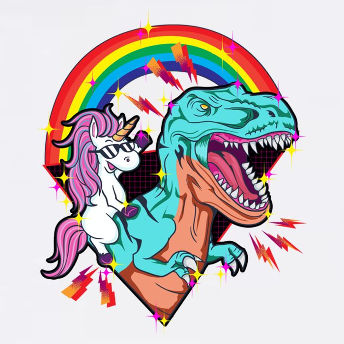 Unicorn Riding T Rex Rainbow Synthwave Dinosaur Gift Garment-Dyed Sweatshirt