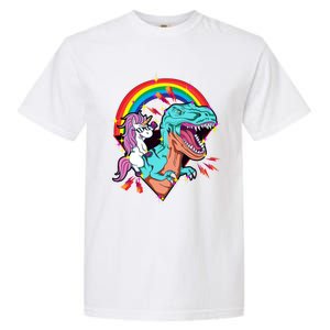 Unicorn Riding T Rex Rainbow Synthwave Dinosaur Gift Garment-Dyed Heavyweight T-Shirt