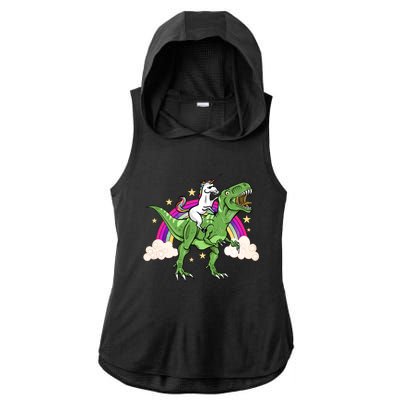 Unicorn Riding Trex Dinosaur Gift Ladies PosiCharge Tri-Blend Wicking Draft Hoodie Tank