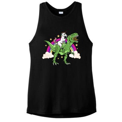 Unicorn Riding Trex Dinosaur Gift Ladies PosiCharge Tri-Blend Wicking Tank