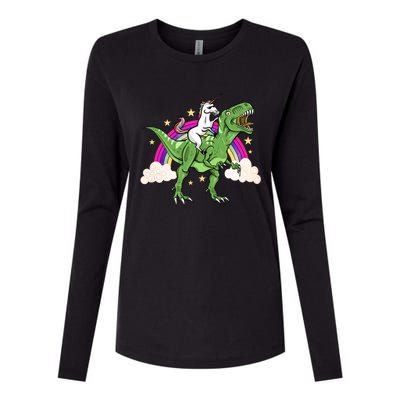 Unicorn Riding Trex Dinosaur Gift Womens Cotton Relaxed Long Sleeve T-Shirt