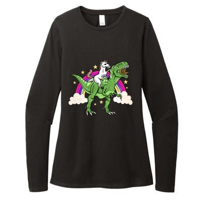 Unicorn Riding Trex Dinosaur Gift Womens CVC Long Sleeve Shirt