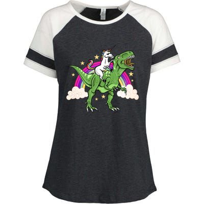 Unicorn Riding Trex Dinosaur Gift Enza Ladies Jersey Colorblock Tee