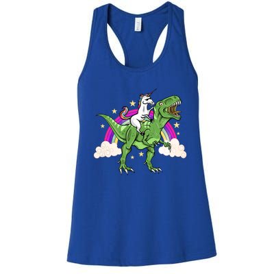 Unicorn Riding Trex Dinosaur Gift Women's Racerback Tank