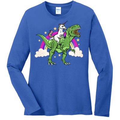 Unicorn Riding Trex Dinosaur Gift Ladies Long Sleeve Shirt