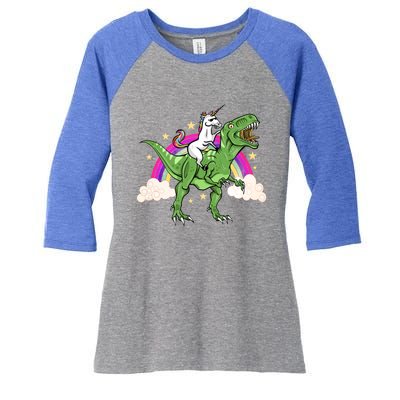 Unicorn Riding Trex Dinosaur Gift Women's Tri-Blend 3/4-Sleeve Raglan Shirt