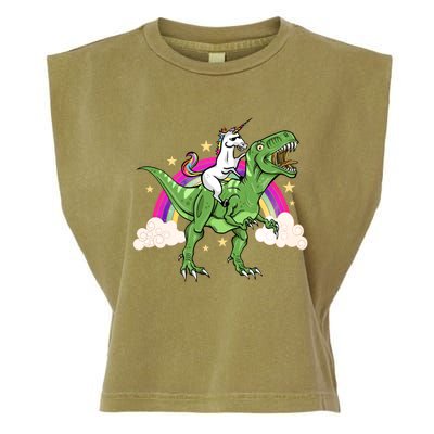 Unicorn Riding Trex Dinosaur Gift Garment-Dyed Women's Muscle Tee