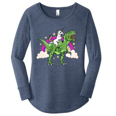 Unicorn Riding Trex Dinosaur Gift Women's Perfect Tri Tunic Long Sleeve Shirt